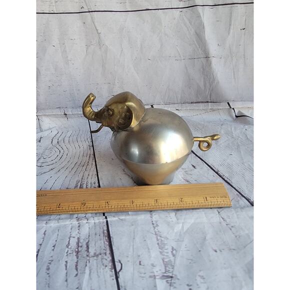 Vintage Brass Pewter Elephant Trinket Box Boho Decor - Picture 6 of 10